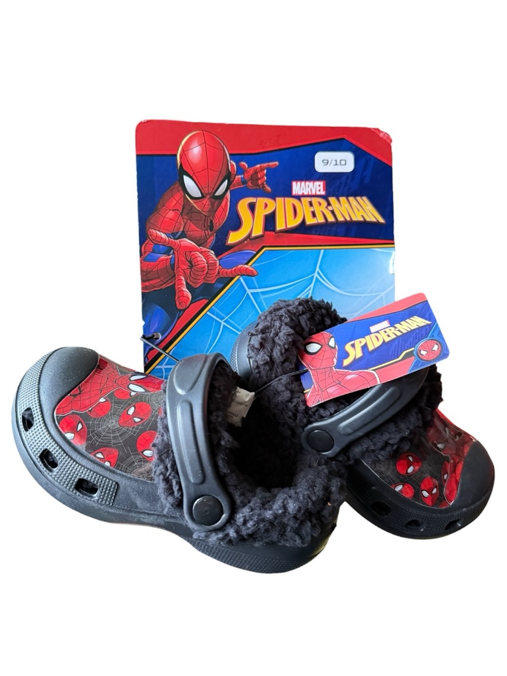 Marvel Spider-Man Toddler Black & Red Plush Fleece Lined Clog Size 9/10